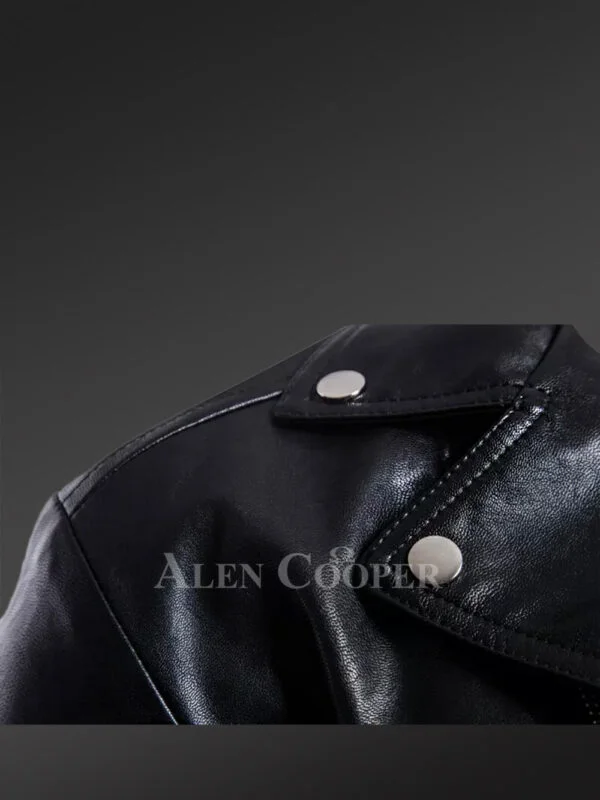Leather Biker Jacket with Quilt Details on Sleeves Exudes Rugged Charm - Image 5