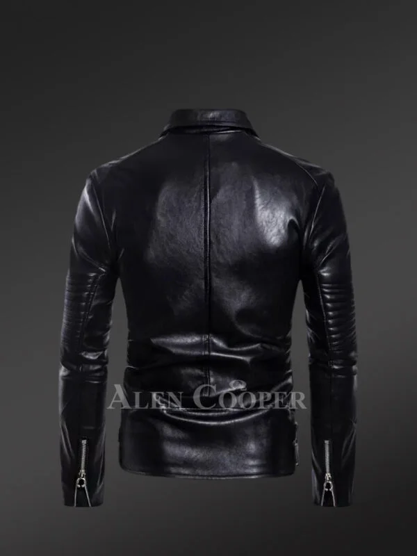 Leather Biker Jacket with Quilt Details on Sleeves Exudes Rugged Charm - Image 3