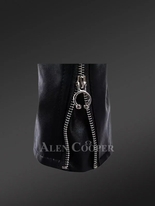 Leather Biker Jacket with Quilt Details on Sleeves Exudes Rugged Charm - Image 11