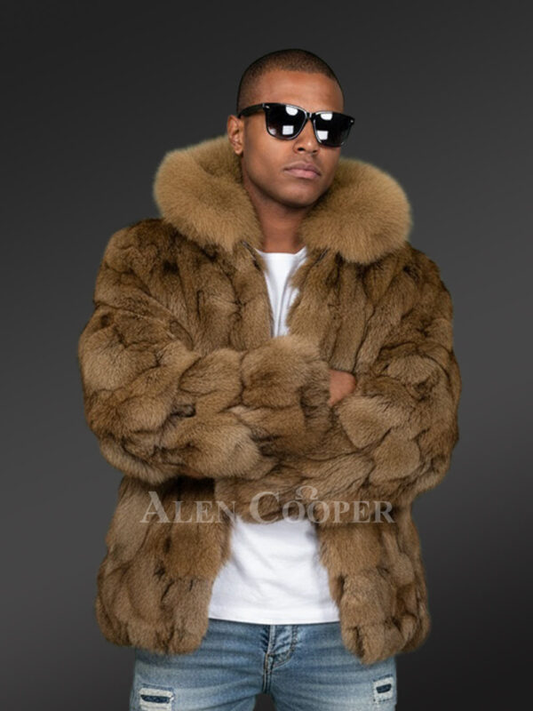 Mens Bomber In Fox Fur with Stylized Fur Sections for Cozy Wear