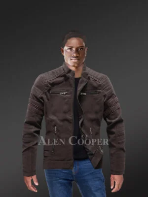 mens brown matt leather jacket