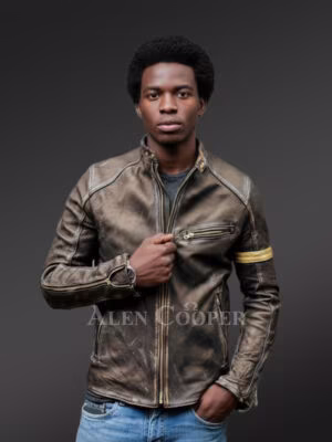 Mens Distressed Leather Jacket in Brown for Bold and Confident Look
