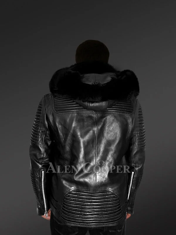 Mens Hooded Leather Biker Jacket with a Comfy Spectacular Look - Image 2