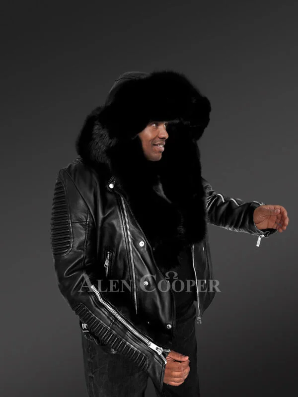 Mens Hooded Leather Biker Jacket with a Comfy Spectacular Look - Image 4