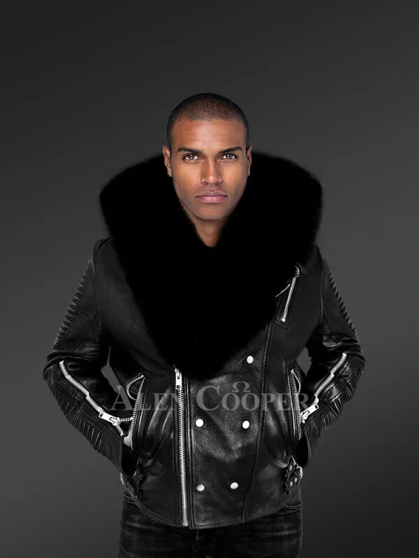 Mens Hooded Leather Biker Jacket with a Comfy Spectacular Look - Image 5