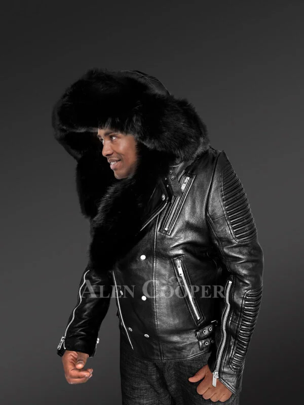 Mens Hooded Leather Biker Jacket with a Comfy Spectacular Look - Image 6