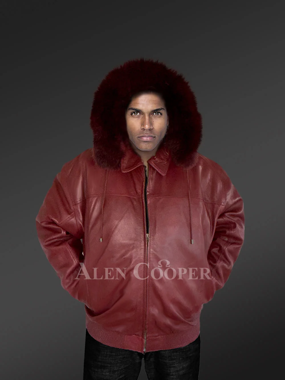 Leather bomber with fur hood deals