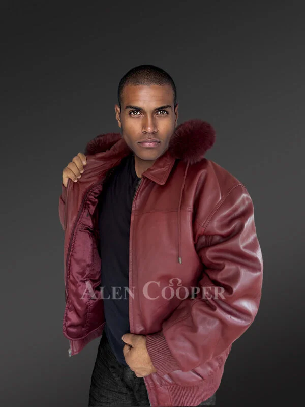 Leather Bomber Jacket with Detachable Hood – A Classy Thermal Outerwear - Image 2