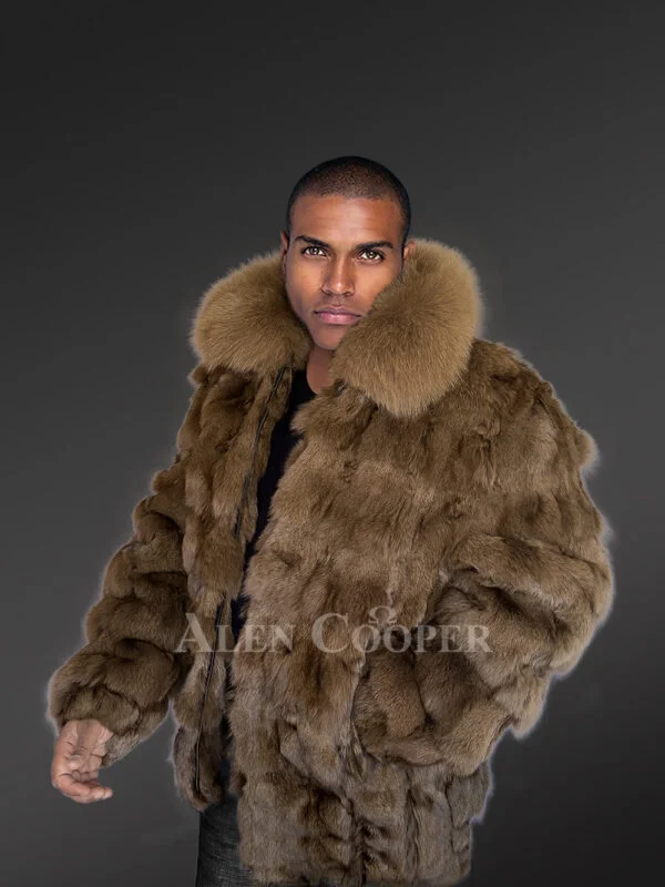 Mens Bomber In Fox Fur with Stylized Fur Sections for Cozy Wear - Image 5