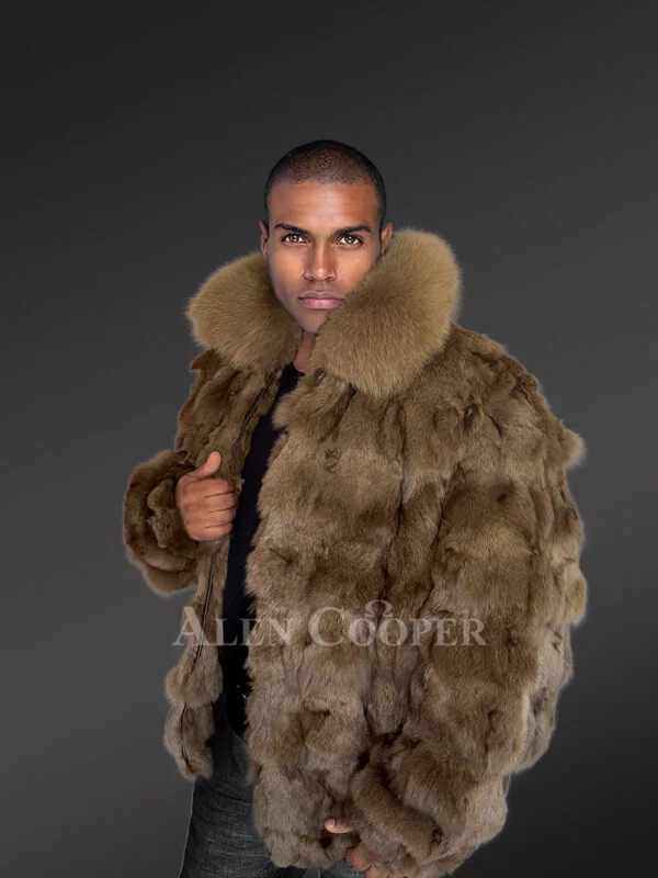 Mens Bomber In Fox Fur with Stylized Fur Sections for Cozy Wear - Image 4