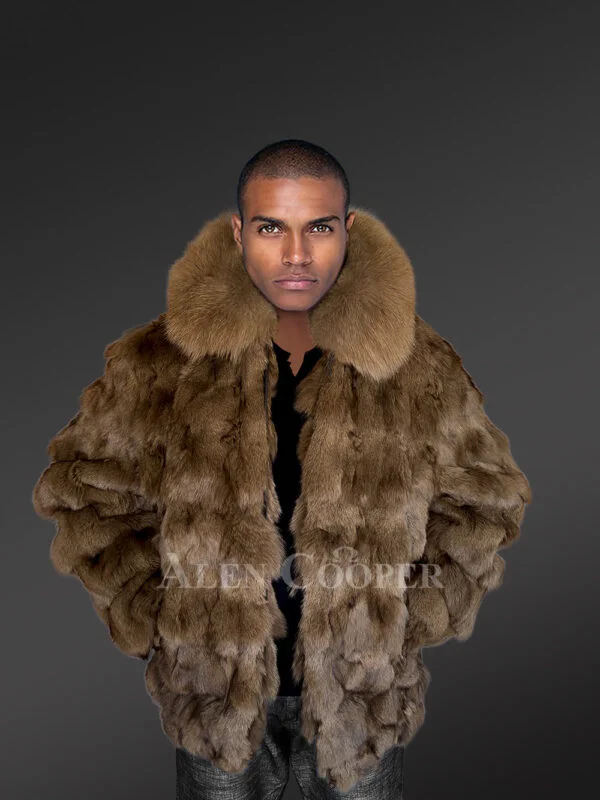 Mens Bomber In Fox Fur with Stylized Fur Sections for Cozy Wear - Image 3