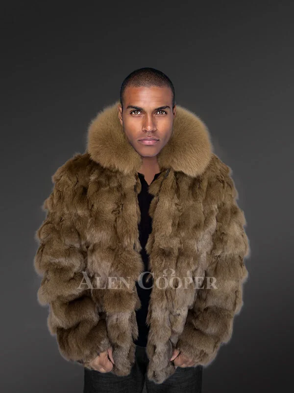 Mens Bomber In Fox Fur with Stylized Fur Sections for Cozy Wear - Image 2