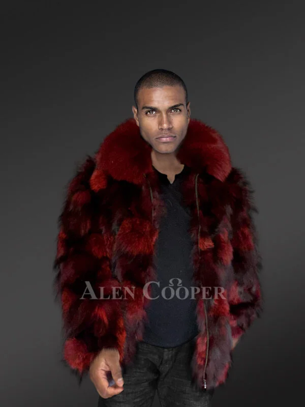 Burgundy Jacket in Fox Fur – Adorning Men with Sumptuous Warmth - Image 3