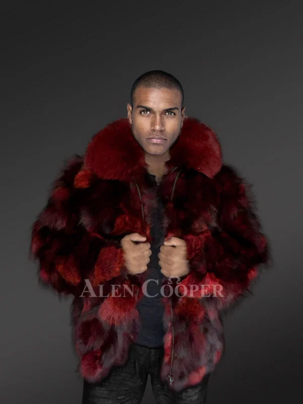 Burgundy Jacket in Fox Fur – Adorning Men with Sumptuous Warmth - Image 2