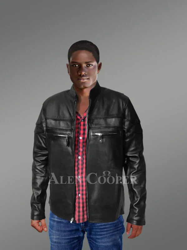 Turtle Neck Leather Jacket for Men with a Classy Warm Feel - Image 2