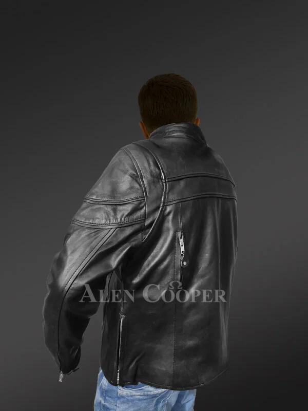 Turtle Neck Leather Jacket for Men with a Classy Warm Feel - Image 4