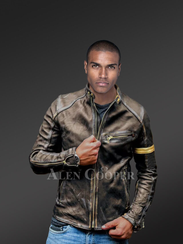 Mens Distressed Leather Jacket in Brown for Bold and Confident Look