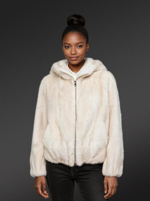 Mink Bomber Jacket with Hood –Look Elegant in this Pristine Jacket