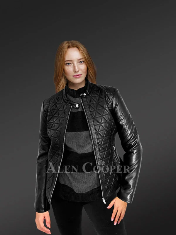 Womens Leather Moto Jacket with Quilted Detailing – Feel the Luxury - Image 2