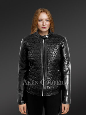 Womens Leather Moto Jacket with Quilted Detailing – Feel the Luxury