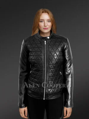Womens Leather Moto Jacket with Quilted Detailing – Feel the Luxury