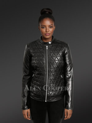 Womens Leather Moto Jacket with Quilted Detailing – Feel the Luxury