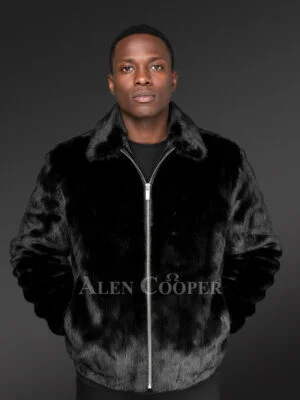 Mens Black Mink Bomber – Modish Outfit to Make a Bold Statement