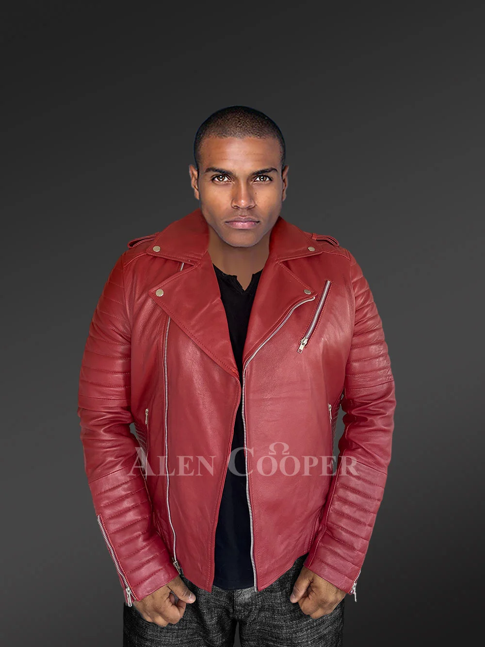 Mens classic leather motorcycle jacket 2025