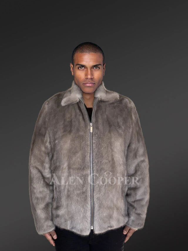 Men’s Fullskin Blue Iris Grey Mink Bomber
