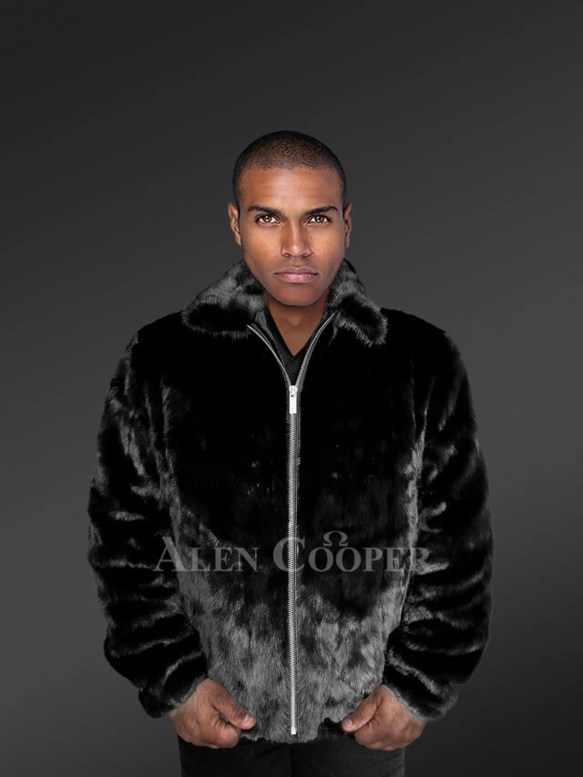 Mens Black Mink Bomber – Modish Outfit to Make a Bold Statement