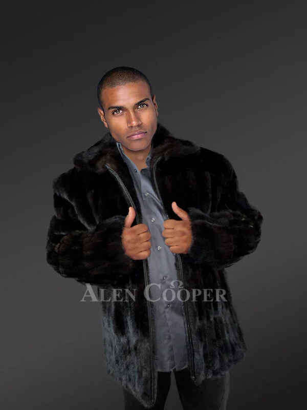 Mens Black Mink Bomber – Modish Outfit to Make a Bold Statement - Image 2