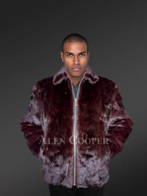 Mens Burgundy Mink Bomber – Deluxe Statement Piece for Wintertime Events - Image 2