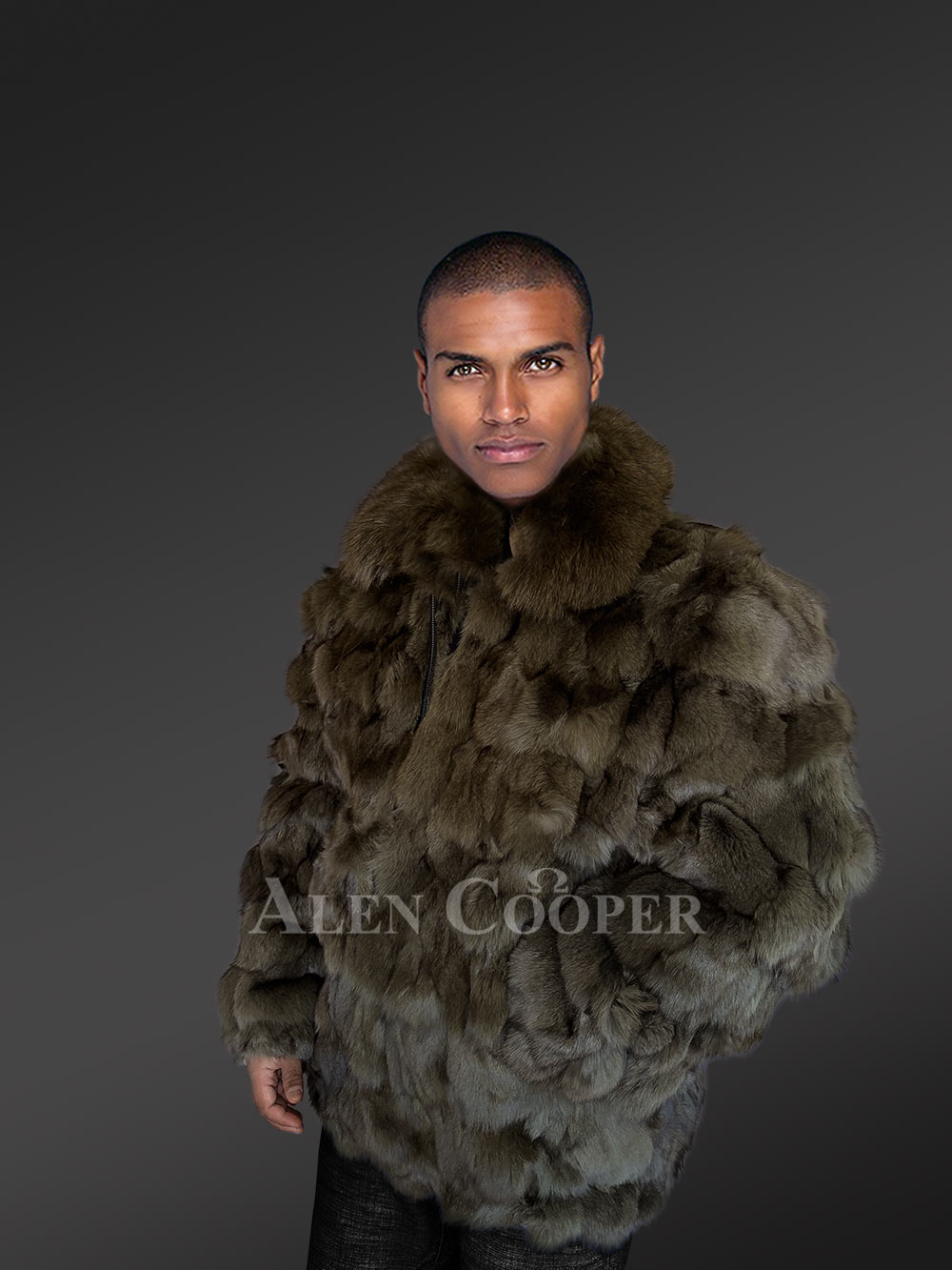 Mens Olive Green Bomber of Fox Fur – Spectacular Outfit for Grand Events - Image 7