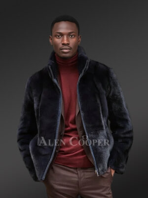 Mink Fur Navy Blue Jacket for Men – Instantly Radiating Comfort