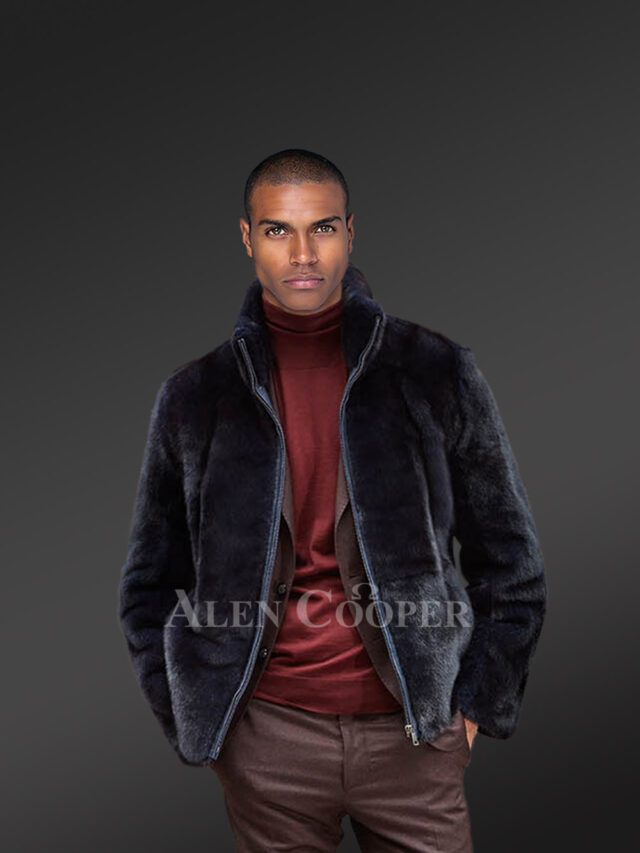 Mink Fur Navy Blue Jacket for Men – Instantly Radiating Comfort