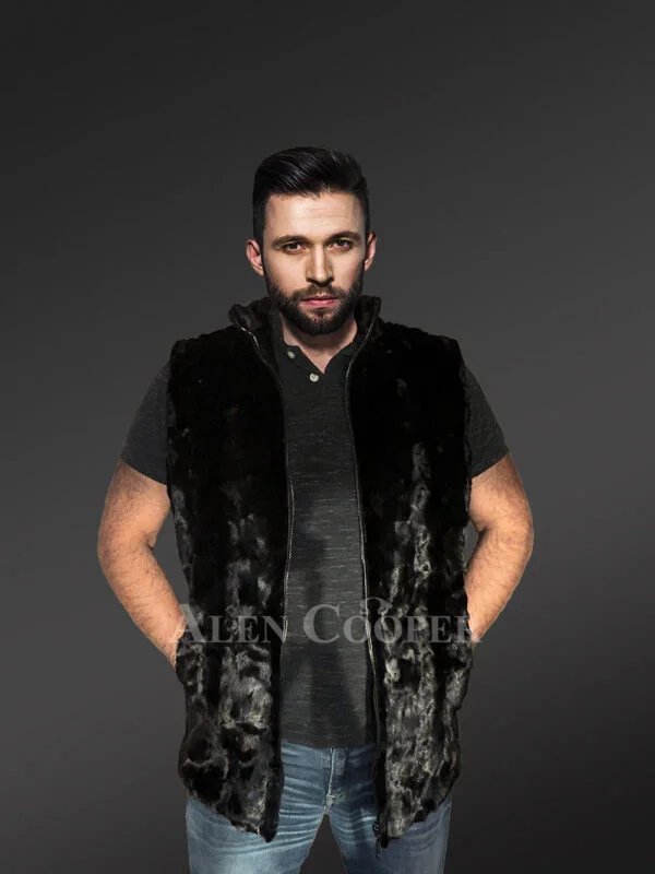 Black Mink Fur Mens Vest - A Relaxing Trendy Outer Wear - Image 3