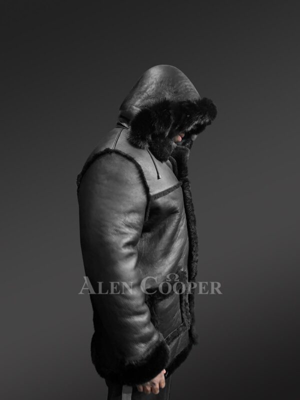 Mens Black Shearling Coat with Hood – Exceptional Warmth & Exquisite Looks - Image 3