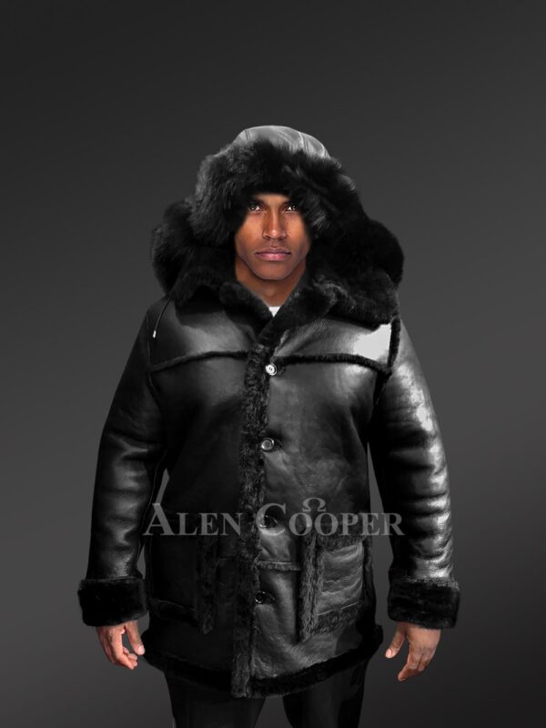 Mens Black Shearling Coat with Hood – Exceptional Warmth & Exquisite Looks - Image 2