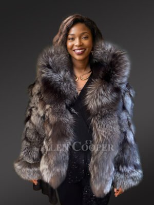 Silver Fox Bomber Jacket with Hood