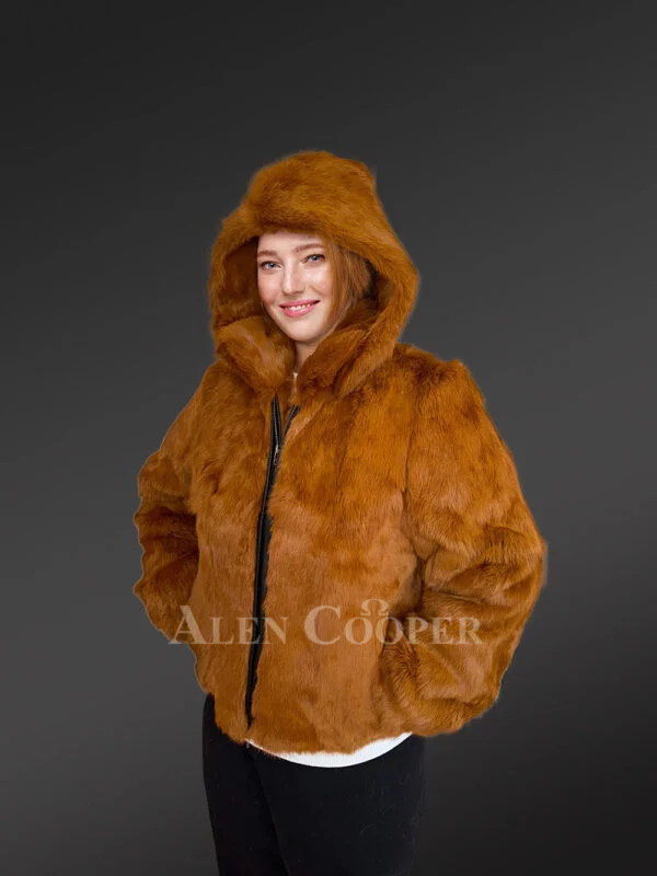 Womens Whisky Rabbit Bomber Jacket with Resplendent Warmth and Comfort - Image 3