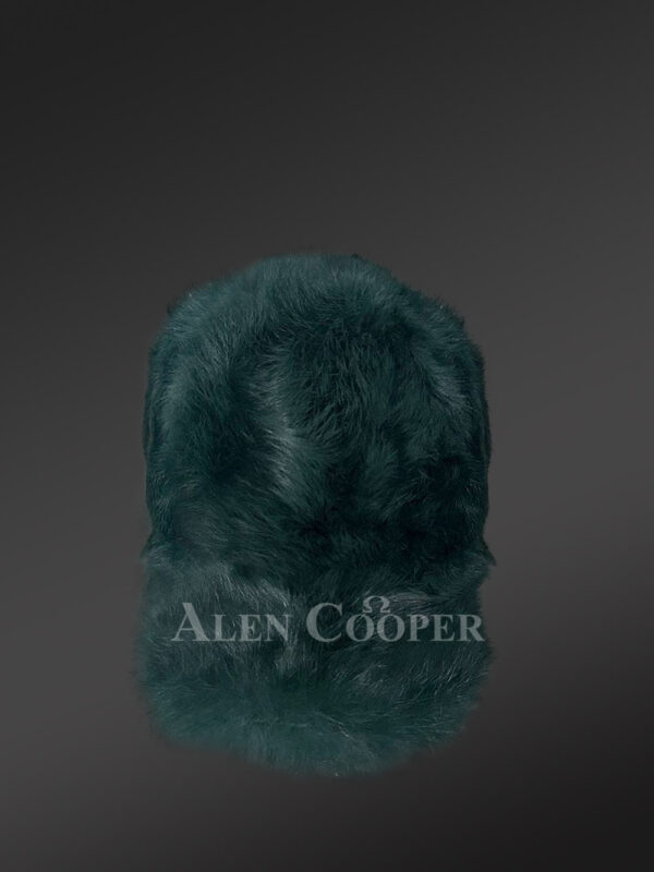Mens Rabbit Fur Baseball Hat in Green (1)
