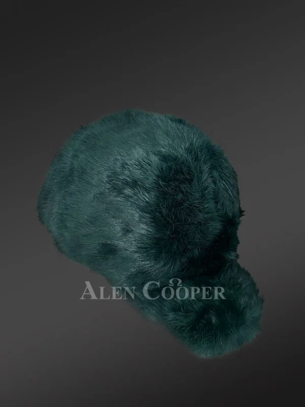 Mens Rabbit Fur Baseball Hat in Green (2)