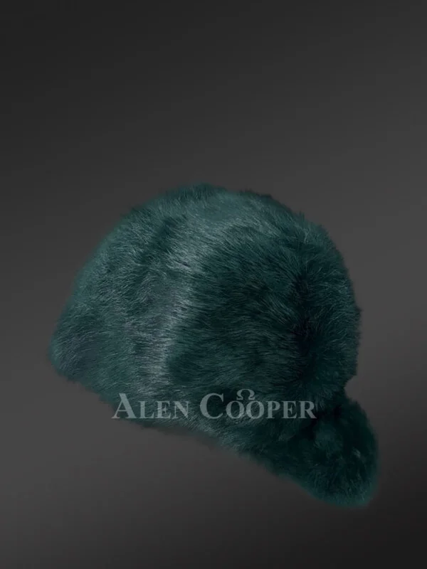 Mens Rabbit Fur Baseball Hat in Green (3)