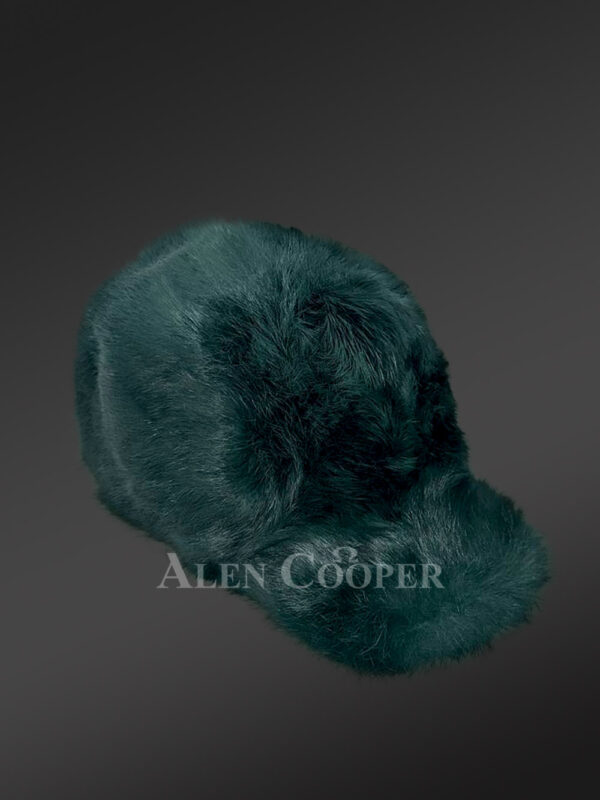 Mens Rabbit Fur Baseball Hat in Green (4)