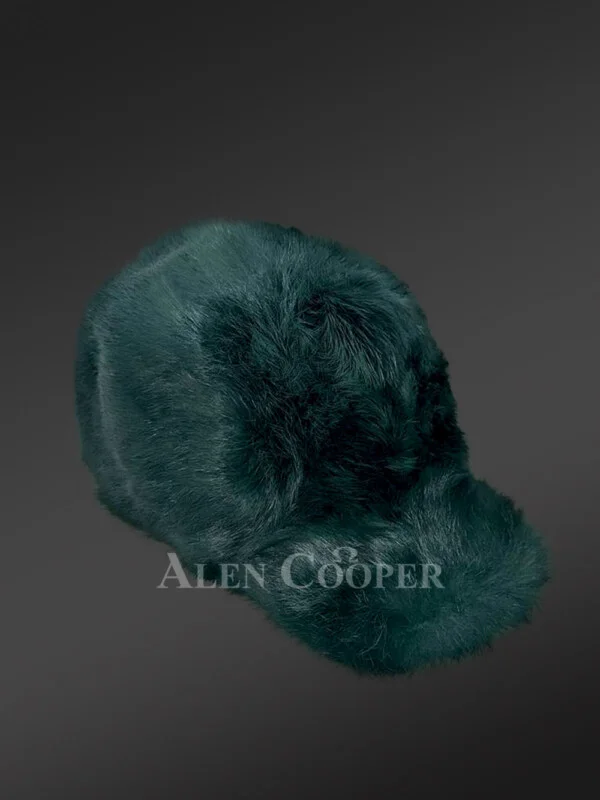 Mens Rabbit Fur Baseball Hat in Green (4)