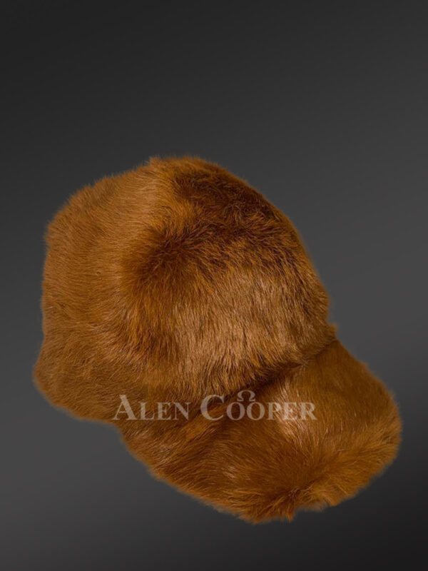 Mens Tan Rabbit Fur Baseball Hat (2)