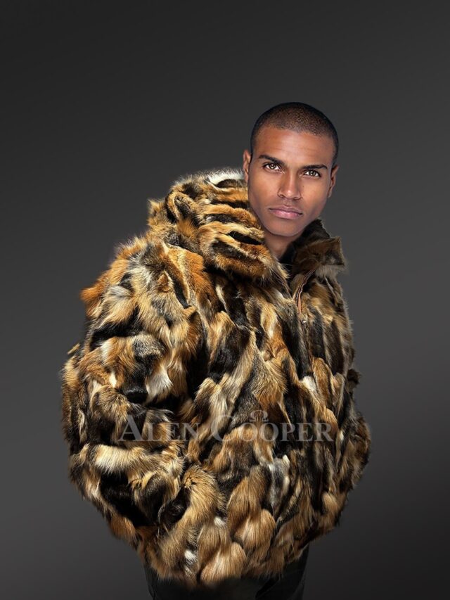 Men’s Grey Fox Fur Bomber with Hood
