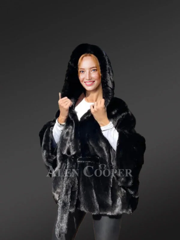 Womens Mink Baggy Cape Coat – Decking up the winter time in Glamorous Warmth - Image 2