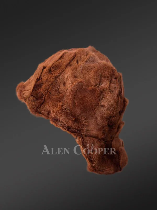 Mens Tan Mink Fur Baseball Hat (3)