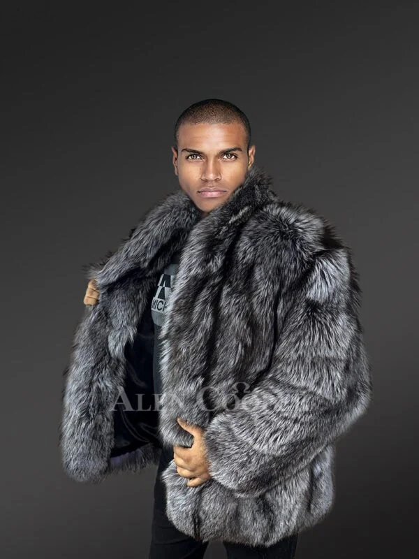 Mens Silver Fox Fur Stroller Coat – Luxurious Look & Touch of Real Fur - Image 2
